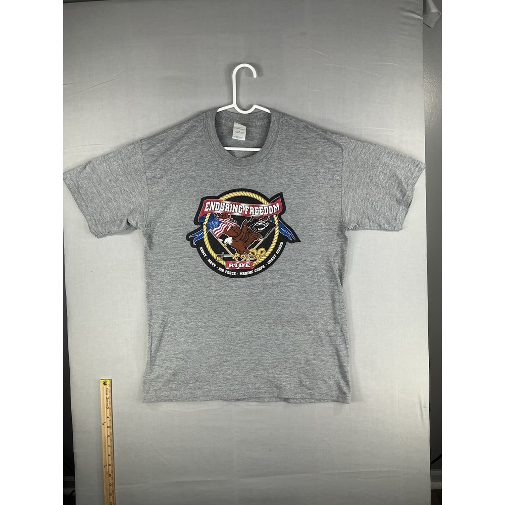 Gildan Ultra Blend Enduring Freedom Ride Military Graphic T Shirt Size L
